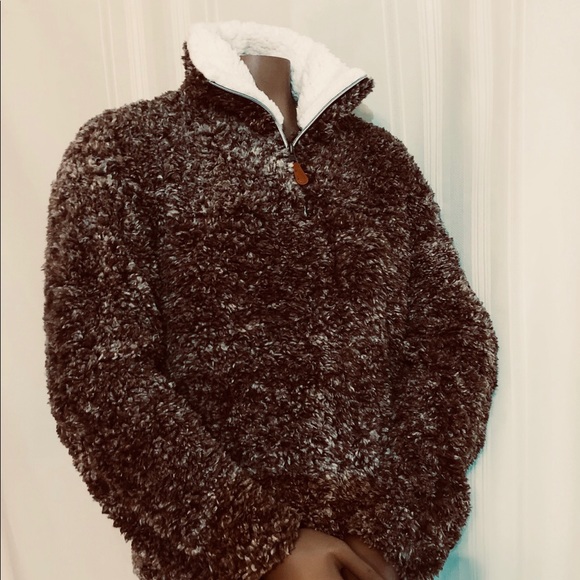 NEW Brown Quarter-Zip Sherpa Pullover - Picture 2 of 7